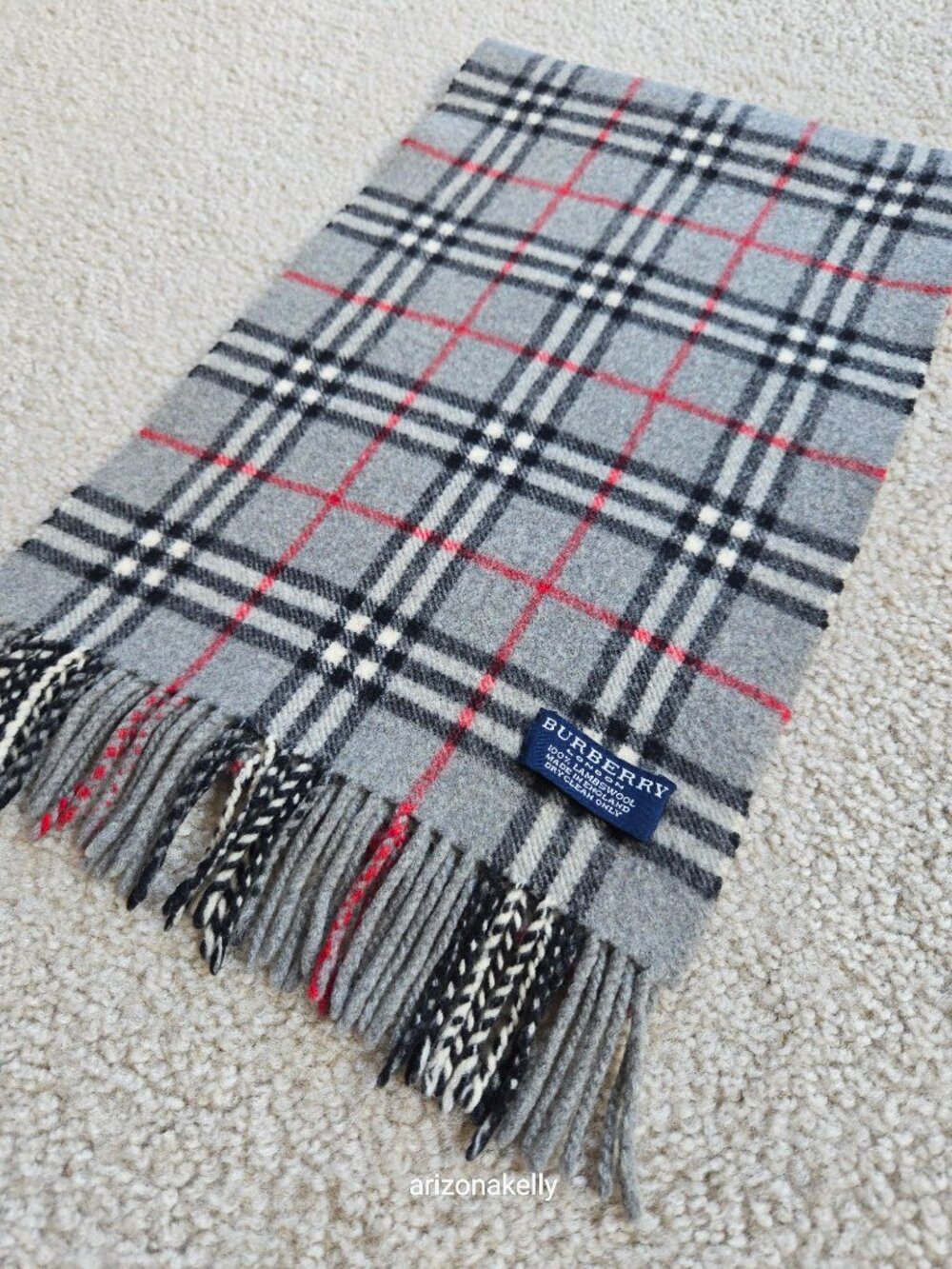 Vintage Burberry Lambswool Scarf Grey Plaid - Picture 15 of 16